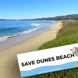 Dunes Beach with "Save Dunes Beach" banner