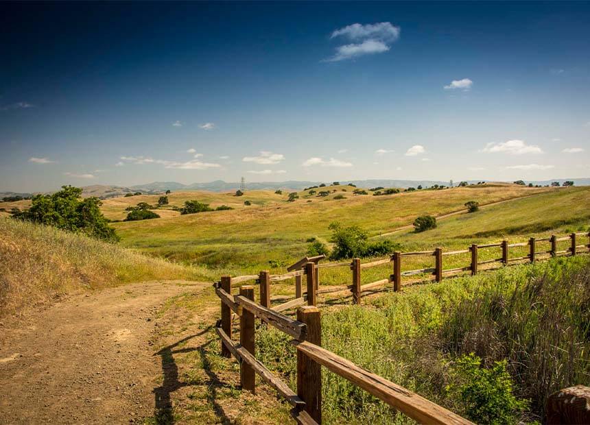 Hillside view with wooden fence