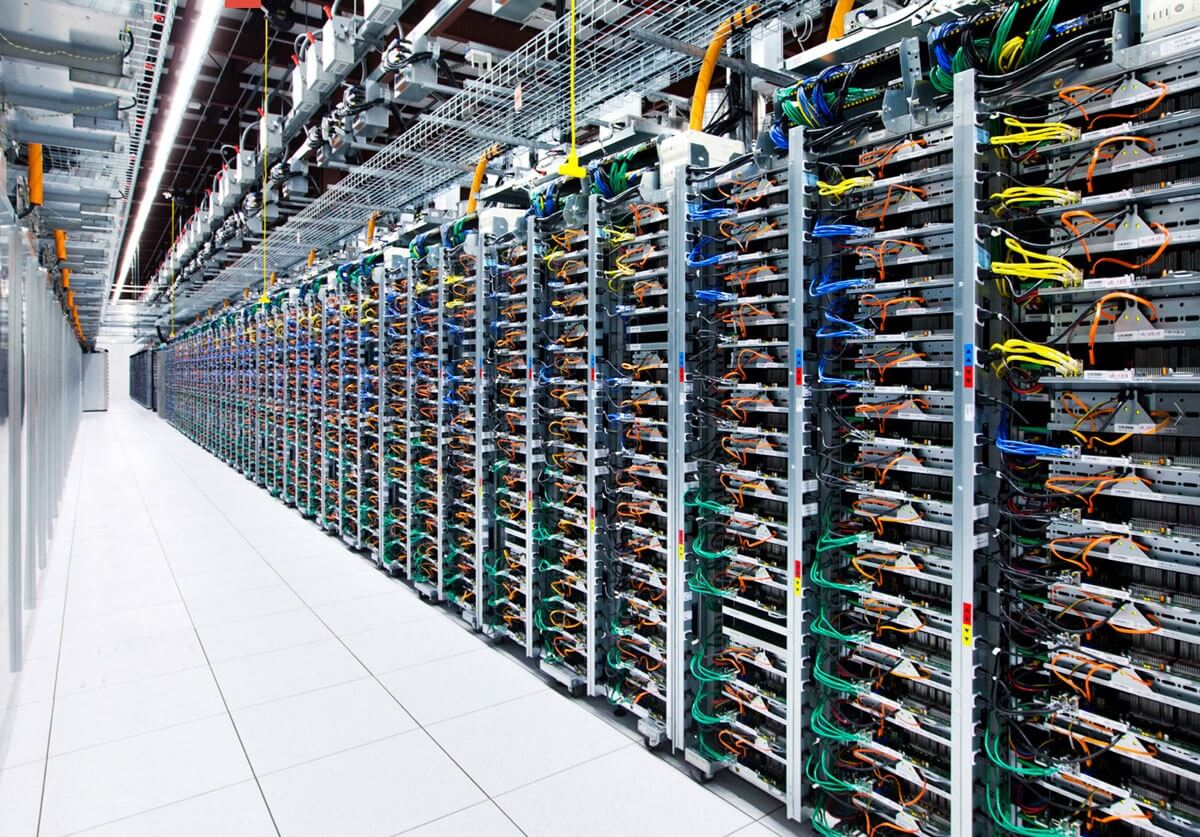 Racks of servers in a data center
